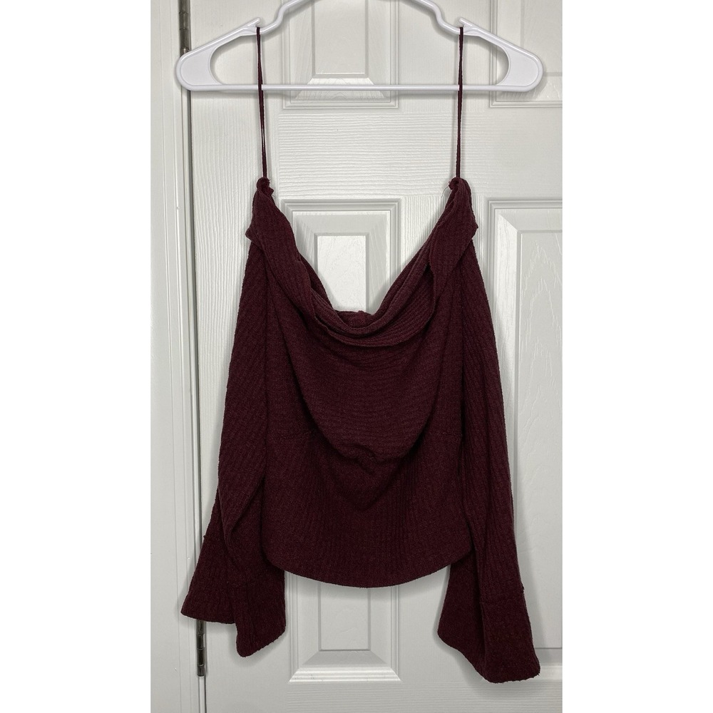 We The Free Women's Off The Shoulder Cowl Neck Sweater Burgundy Size Small